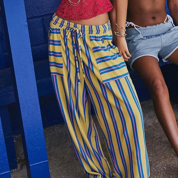 high waisted Flowy stripped comfy pants size small - Picture 1 of 2